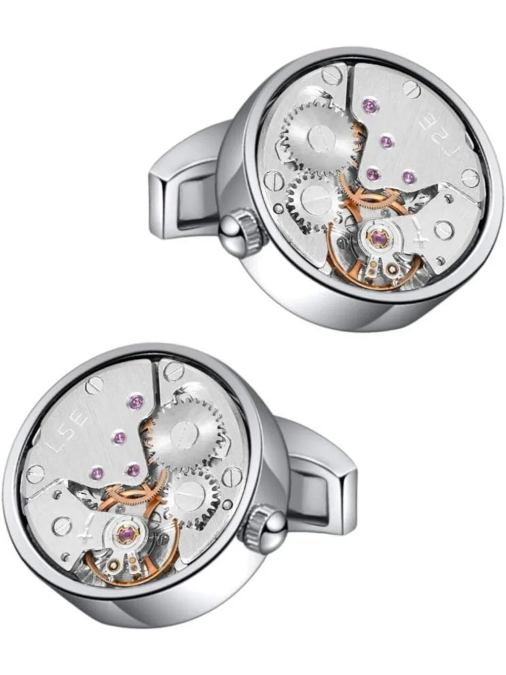 Steampunk Gear Cufflinks for Men - Watch Movement Design, Brass, Gift Box